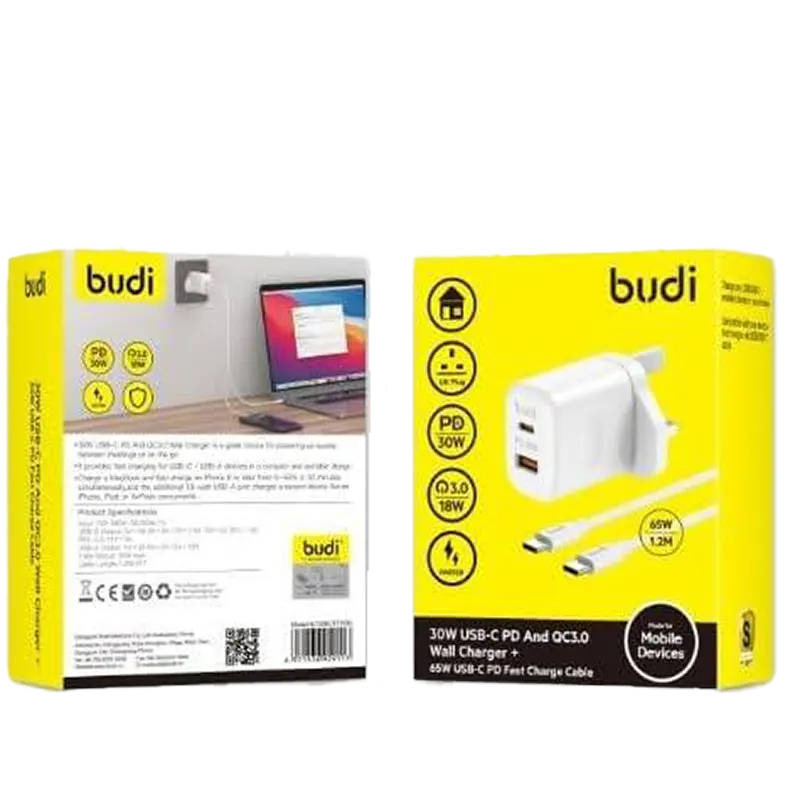 Budi 306TT 30W18W(Pd+Qc) USBAport+USB-Cport(Adapter Only) UK Plug Mascom International.webp